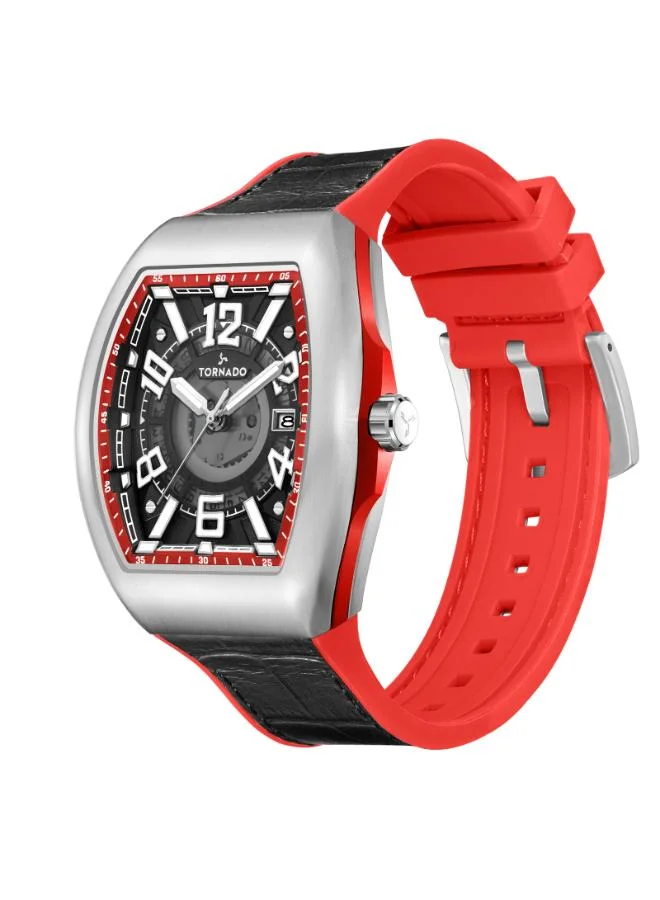 تورنيدو Men's Leather Analog Display Watch T25001-SLBBR - 44mm